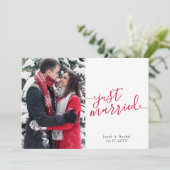 たった今結婚しましたレッドスクリプト写結婚真クリスマス 案内状 (スタンド正面)