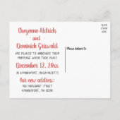 たった今結婚しましたレッド·バーガンディ·ラブバ結婚ードズ 案内ポストカード (裏面)