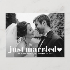 たった今結婚しましたレトロはっきりしたタイポグラフィフォトオーバーレイ ポストカード