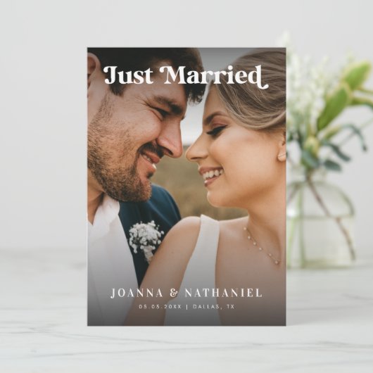 たった今結婚しましたレトロスクリプトの結婚告知 招待状 (スタンド正面)