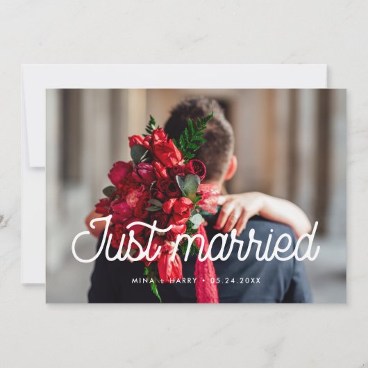 たった今結婚しましたレトロビンテージ結婚式の写真カード 案内状 (正面)