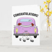 たった今結婚しましたレトロ車結婚のグリーティングカード カード (黄色い花)