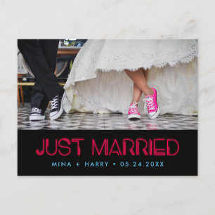 たった今結婚しましたレトロ80sネオン結婚ライト ポストカード