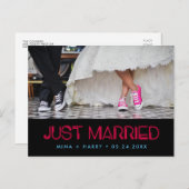 たった今結婚しましたレトロ80sネオン結婚ライト ポストカード (正面/裏面)