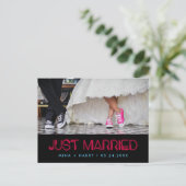 たった今結婚しましたレトロ80sネオン結婚ライト ポストカード (スタンド正面)