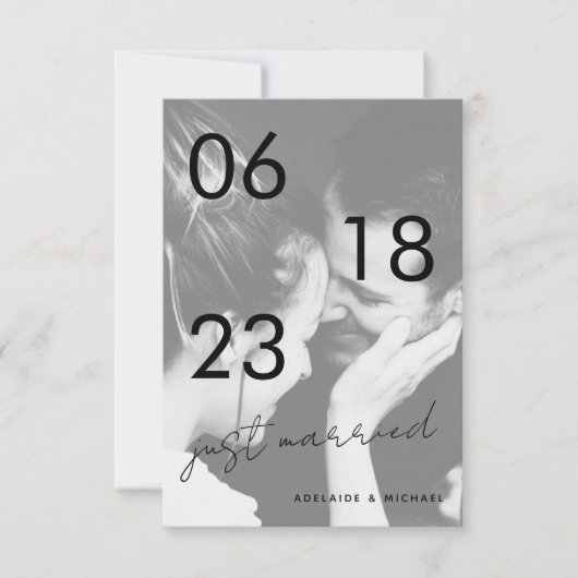 たった今結婚しましたロマンチックエレガントなウェディングフォトカード 案内状 (正面)