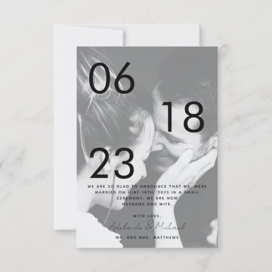 たった今結婚しましたロマンチックエレガントなウェディングフォトカード 案内状 (裏面)