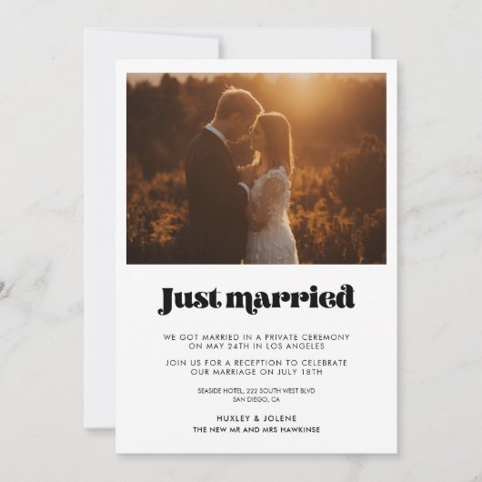 たった今結婚しましたヴィンテージのレトロスクリプトの発表 招待状 (正面)