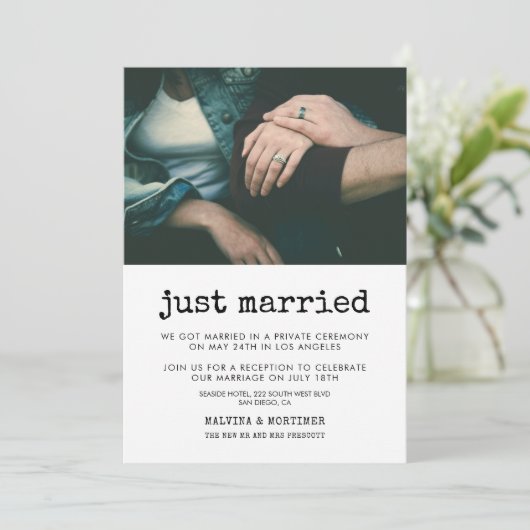 たった今結婚しましたヴィンテージタイプライターフォトカード 招待状 (スタンド正面)