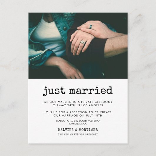 たった今結婚しましたヴィンテージタイプライター写真 ポストカード (正面)