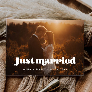 たった今結婚しましたヴィンテージレトロスクリプト写真 ポストカード