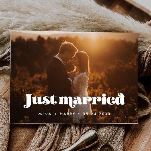 たった今結婚しましたヴィンテージレトロスクリプト写真 ポストカード
