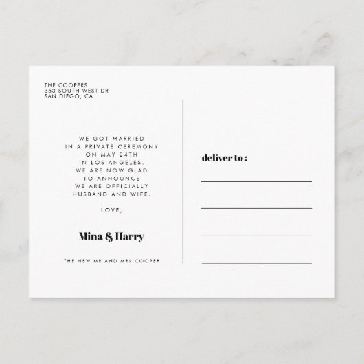 たった今結婚しましたヴィンテージレトロスクリプト写真 ポストカード (裏面)