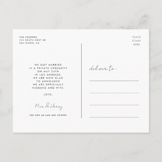 たった今結婚しましたヴィンテージ結婚タイプライターの写真 ポストカード (裏面)