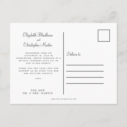 たった今結婚しました写真の取り出しフローラエレガントバラ インビテーションポストカード (裏面)