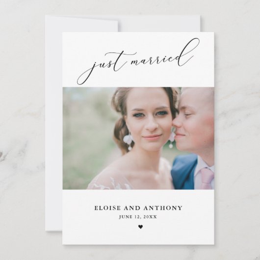 たった今結婚しました写真の取り出し案内カード 案内状 (正面)
