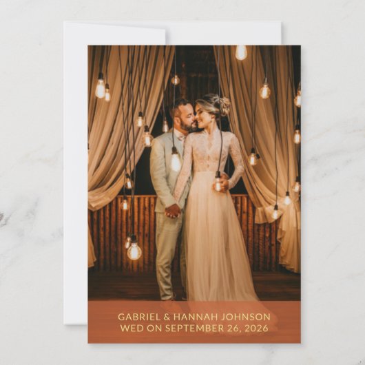 たった今結婚しました写真の結婚アナウンスメントカードの追加 案内状 (裏面)