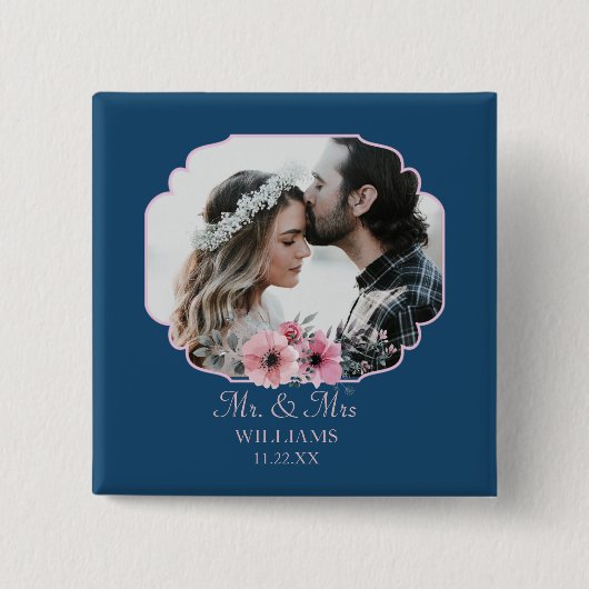 たった今結婚しました写真ポートレート結婚記念日 缶バッジ (正面)