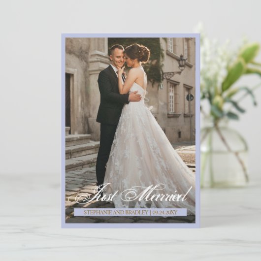 たった今結婚しました写真結婚の発表カード 招待状 (スタンド正面)