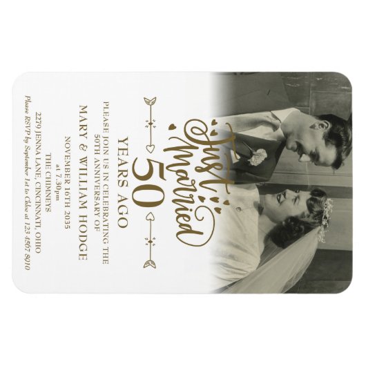 たった今結婚しました写真50結婚周年記念 マグネット (横)