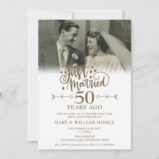 たった今結婚しました写真50結婚周年記念 招待状 (正面)