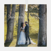 たった今結婚しました写真 ガラスオーナメント (裏面)