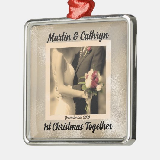 たった今結婚しました名と年1のクリスマス メタルオーナメント (左)
