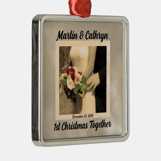 たった今結婚しました名と年1のクリスマス メタルオーナメント (右)