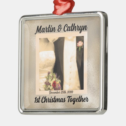 たった今結婚しました名と年1のクリスマス メタルオーナメント (左)