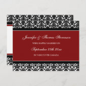 たった今結婚しました告知はがき赤いダマスク 案内ポストカード (正面/裏面)
