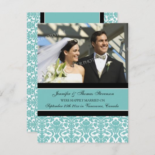 たった今結婚しました告知フォトポストカードティール（緑がかった色） 案内ポストカード (正面/裏面)