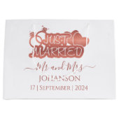 たった今結婚しました夫妻のバラ金ゴールド結婚式の引き出物 ラージペーパーバッグ (正面)