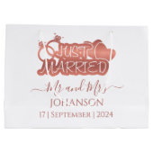 たった今結婚しました夫妻のバラ金ゴールド結婚式の引き出物 ラージペーパーバッグ (裏面)