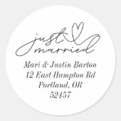 たった今結婚しました差出人住所 ラウンドシール (正面)