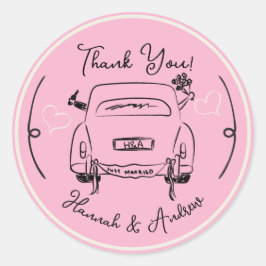 たった今結婚しました手描き新郎新婦カーサンキュー ラウンドシール