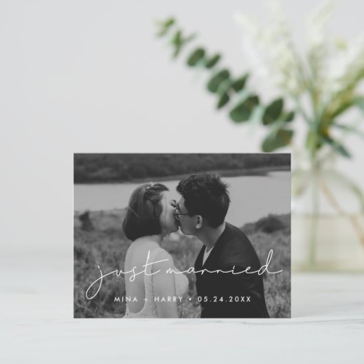 たった今結婚しました手書きミニマ結婚リストの写真 ポストカード (スタンド正面)