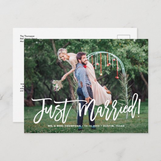 たった今結婚しました手書き写真結婚の 案内ポストカード (正面/裏面)