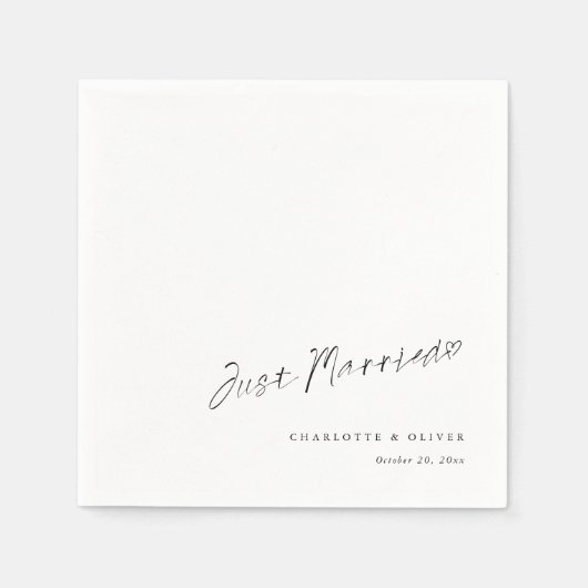 たった今結婚しました手書き:シックエレガントな結婚の スタンダードカクテルナプキン (正面)