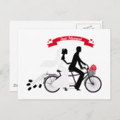 たった今結婚しました新郎新婦タンデム自転車 案内ポストカード (正面/裏面)