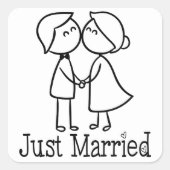 たった今結婚しました新郎新婦マンガ結婚ー スクエアシール (正面)