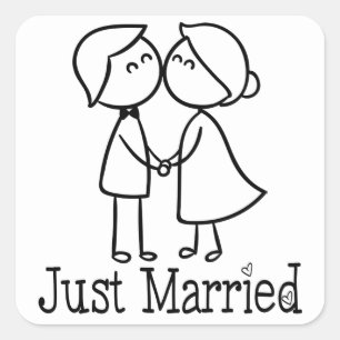 たった今結婚しました新郎新婦マンガ結婚ー スクエアシール