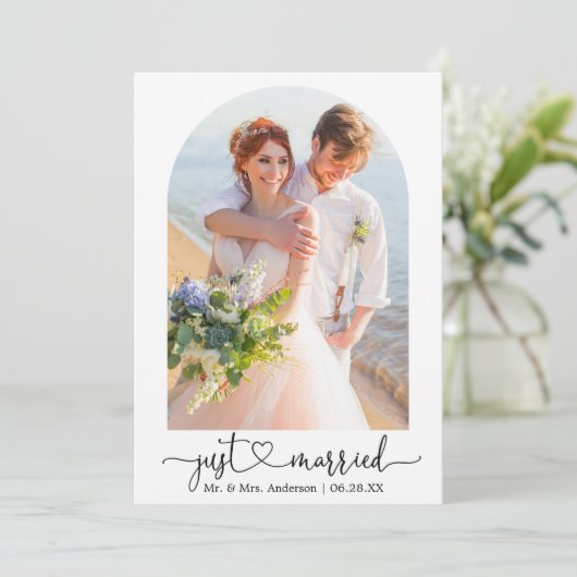 たった今結婚しました書道ハートアー結婚チ 案内状 (スタンド正面)