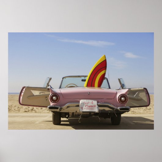 たった今結婚しました標識およびサーフボード ポスター (正面)