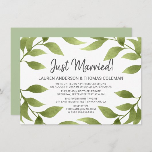 たった今結婚しました水彩ウィローリース発表 招待状 (正面/裏面)