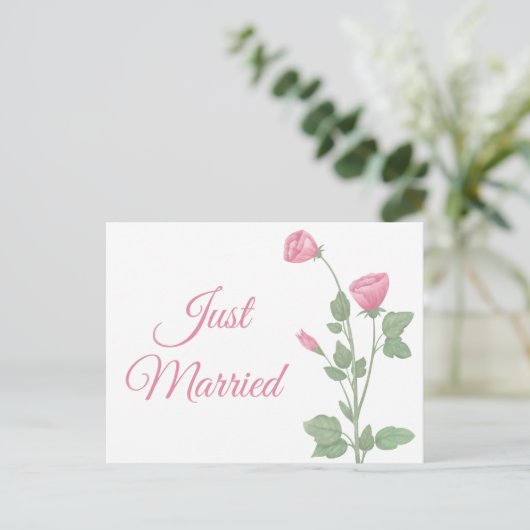 たった今結婚しました水彩ピンクフローラ結婚ズ 案内ポストカード (スタンド正面)