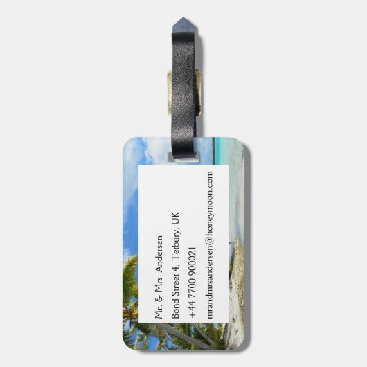 たった今結婚しました熱帯ハネムーン旅行荷物タグ ラゲッジタグ (裏面縦)