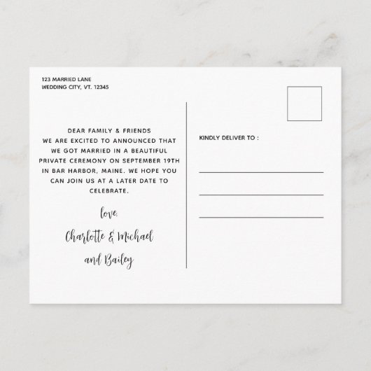 たった今結婚しました犬結婚の 案内ポストカード (裏面)