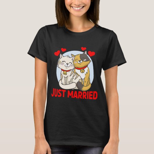 たった今結婚しました猫の新婦結婚の Tシャツ (正面)