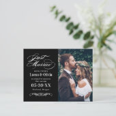 たった今結婚しました白黒エレガントなウェディングフォト 案内ポストカード (スタンド正面)