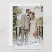 たった今結婚しました石板ブルースクリプトフォト結婚ズ 案内状 (正面)